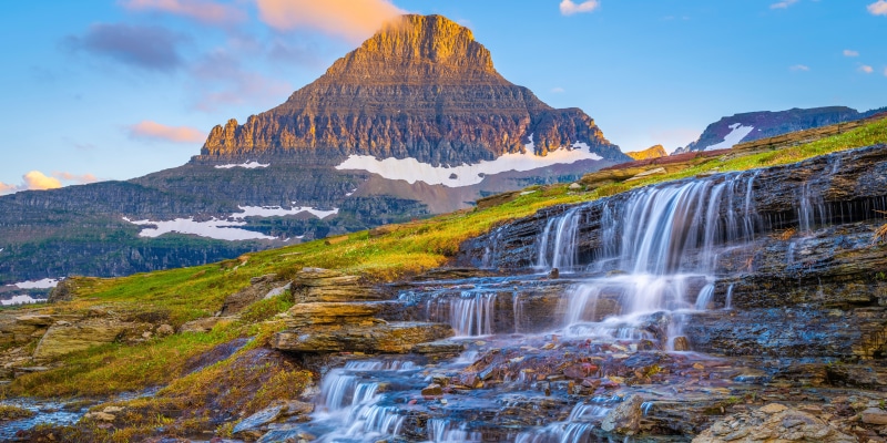 Glacier National Park Mountains and Waterfall
