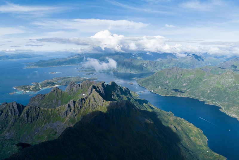 Norway Lofoten Mountains Fjord from Above