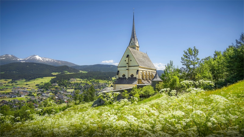 Church in Tamsweg, Austria with Mountains
