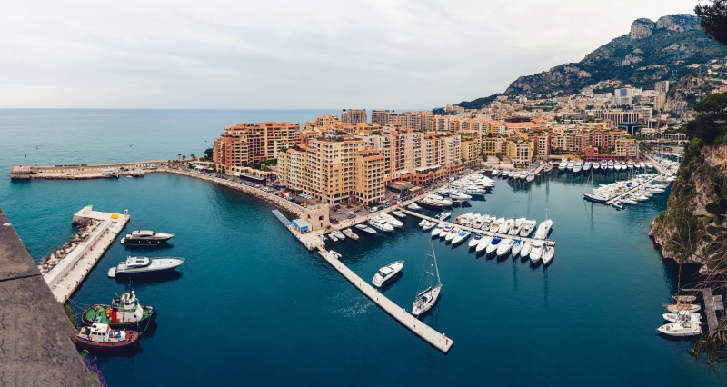 Fontvieille Marina in Monaco with Yachts and Buildings