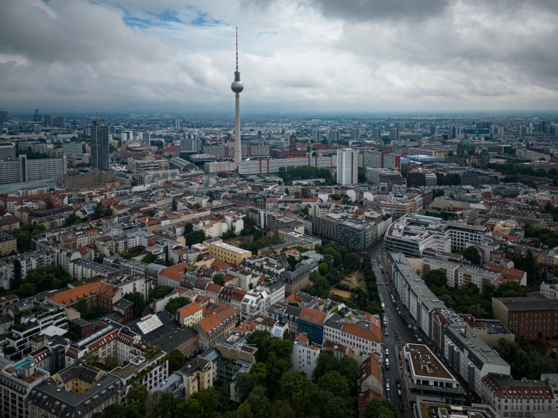 Aerial view of Berlin, Germany with TV Tower