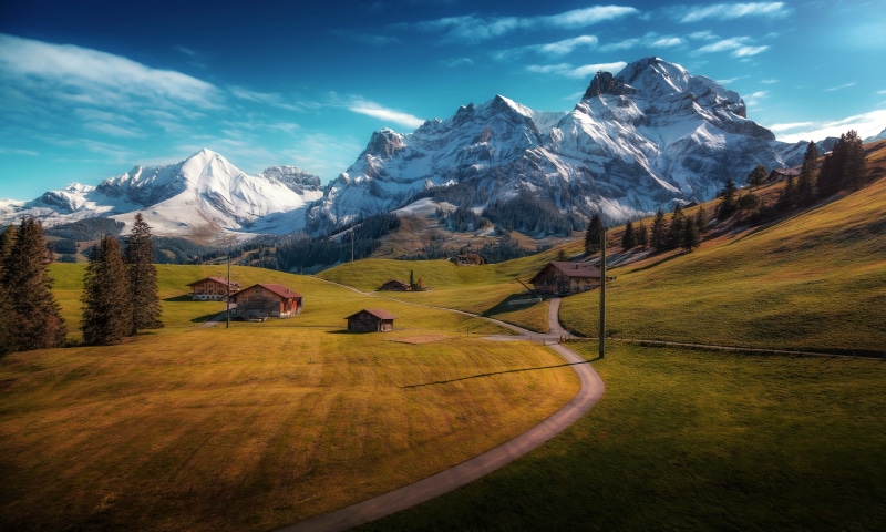 Adelboden, Switzerland: Snowy Alps and Rural Cottages