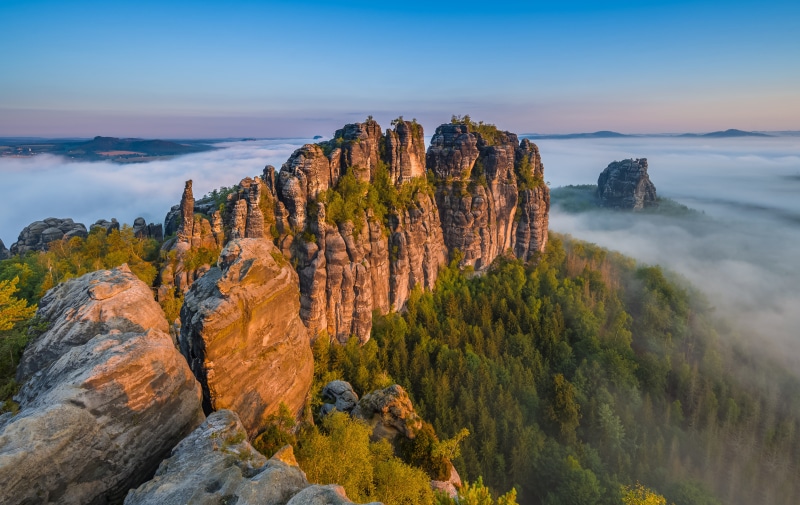 Schrammsteine Crags Above Clouds in Germany
