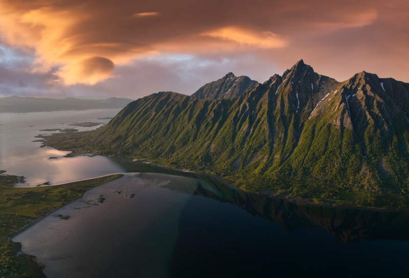 Lofoten Mountains at Sunset from Above