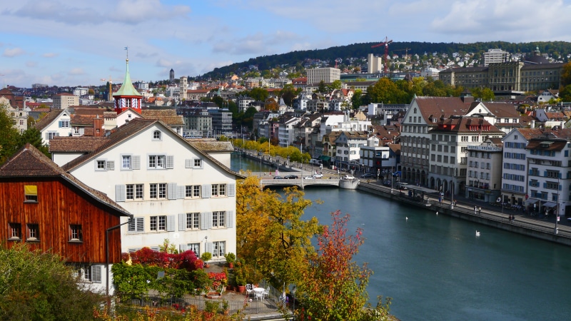 Zurich Old Town with River and Houses