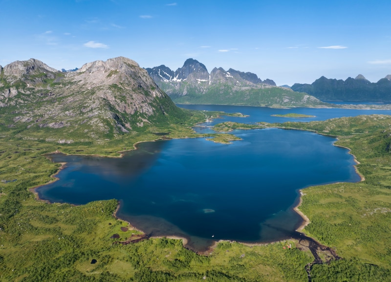 Mountains and Lakes in Lofoten, Norway