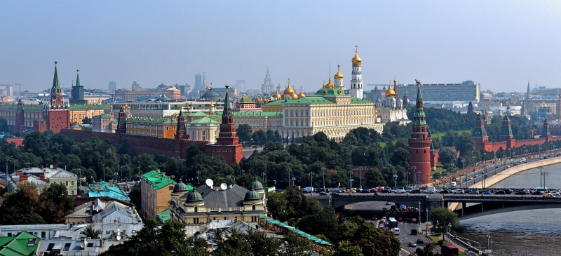 Moscow Kremlin Panorama with Rivers and Bridges