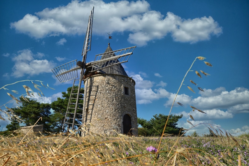 4K Montfuron France Mill Fields Clouds
