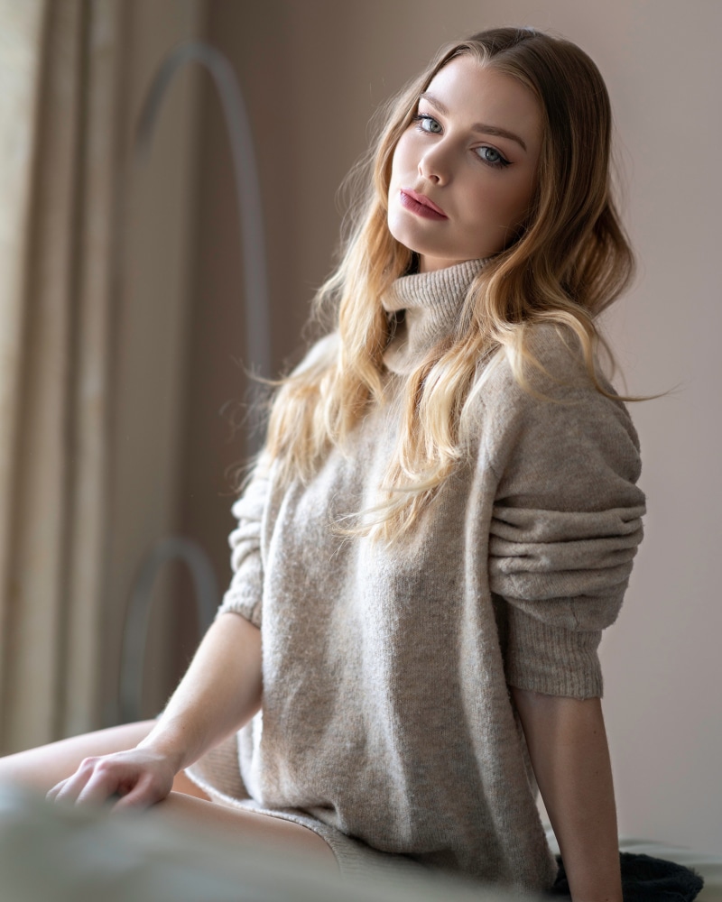 Charliee in a sweater