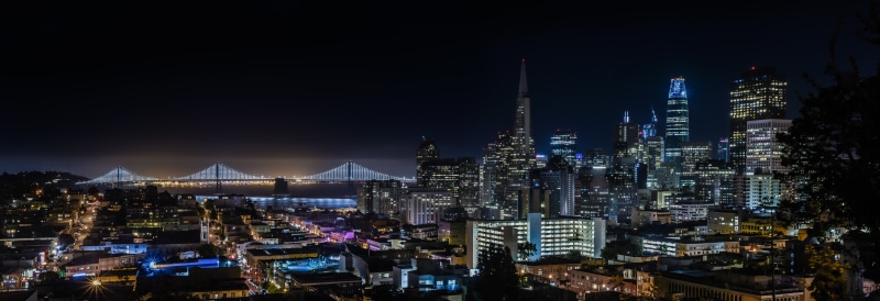 San Francisco Skyline and Bay Bridge at Night