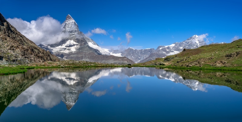Matterhorn reflected in a mountain lake, Alps, Switzerland
