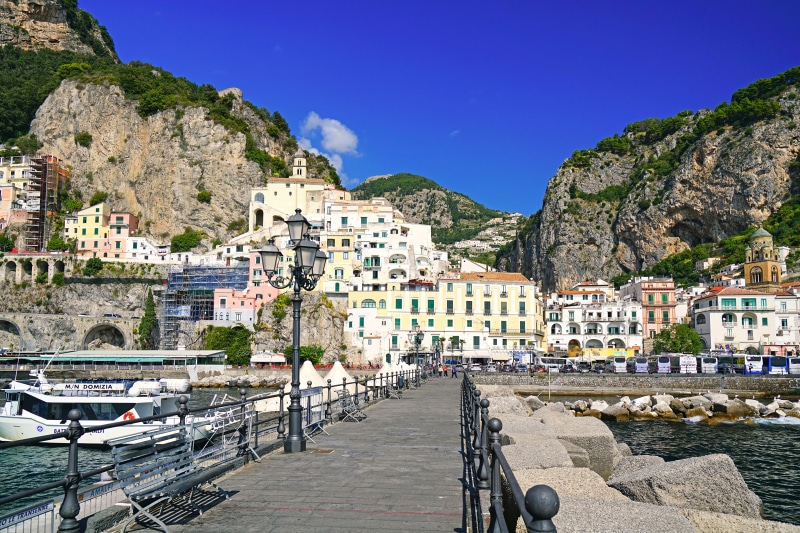 Amalfi, Italy Coastline with Houses and Marina