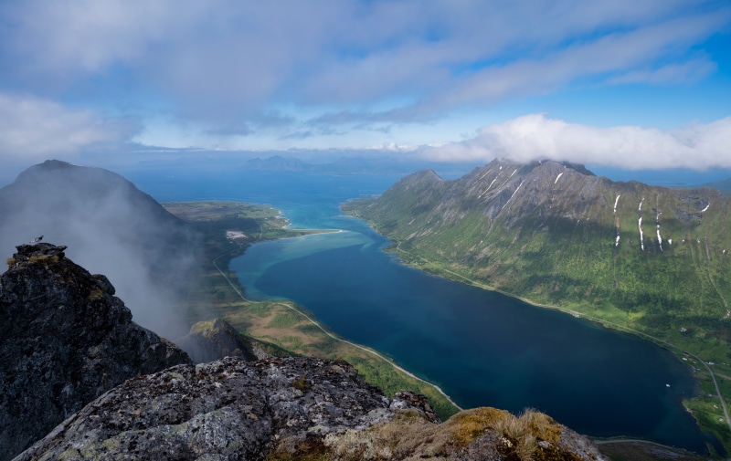 Morfjord, Norway, Lofoten Mountains from above