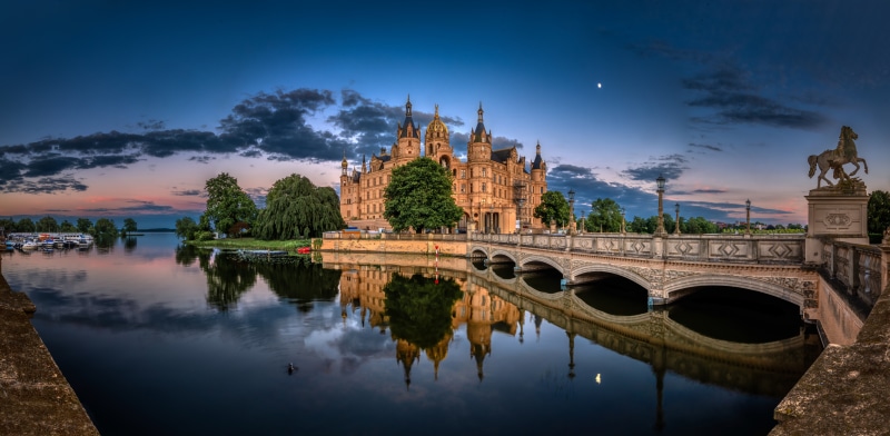 Schwerin Castle Germany Panorama Evening