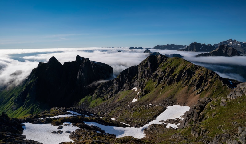 Mountains of Lofoten, Norway above the clouds