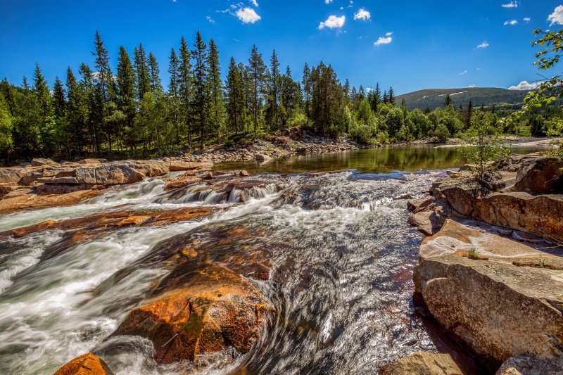 River rapids flowing over rocks in Norway