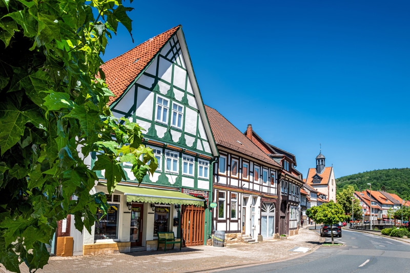 Half-timbered houses on a street in Bad Salzdetfurth, Germany