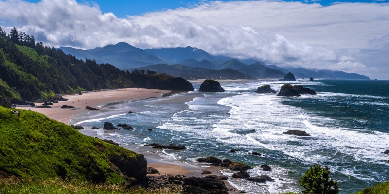 Cannon Beach, Oregon Coastline with Haystack Rock