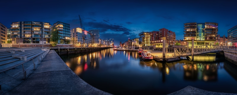Hamburg Panorama at Night with River and Buildings