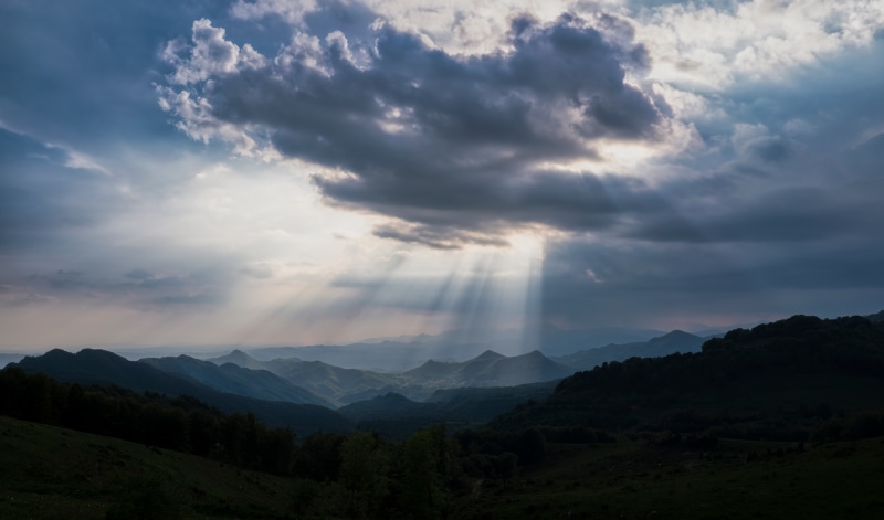 Mountains and sun rays in Catalonia, Spain