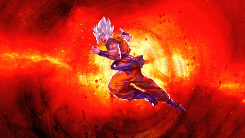 Goku from Dragon Ball in a fiery nebula