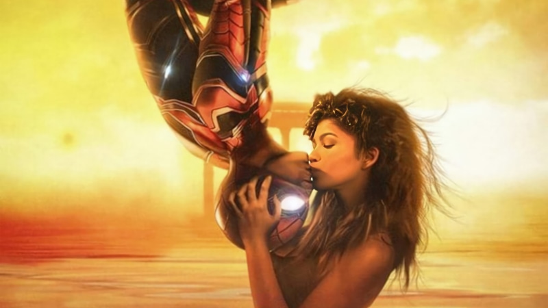 Spider-Man and MJ kissing