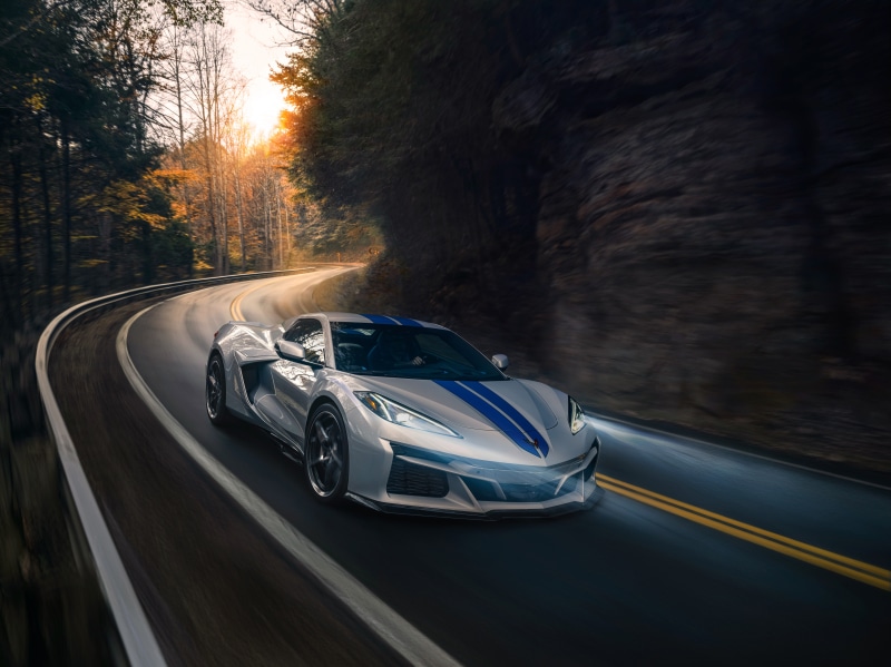 2024 Chevrolet Corvette E-Ray on a winding road
