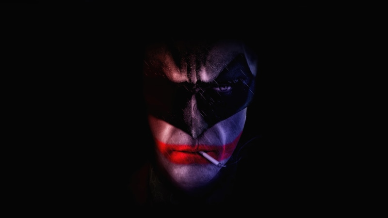 Joker artwork with red and blue lighting
