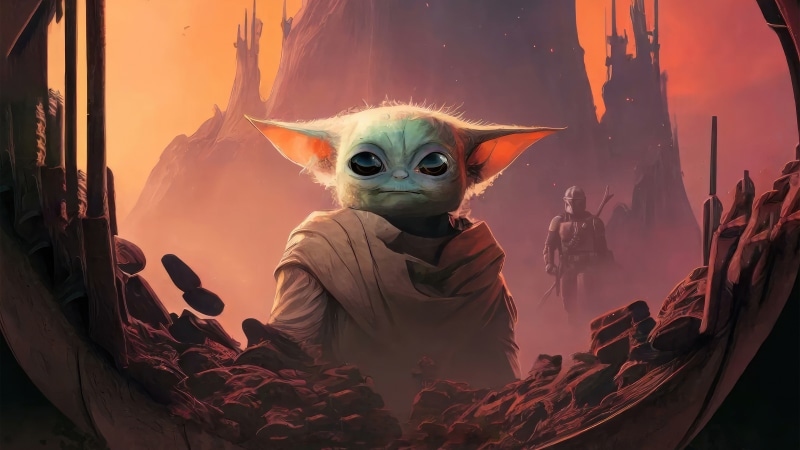 Grogu and The Mandalorian in Star Wars 4K