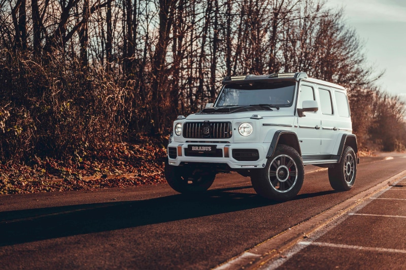 White Brabus Mercedes G-Class SUV on Road