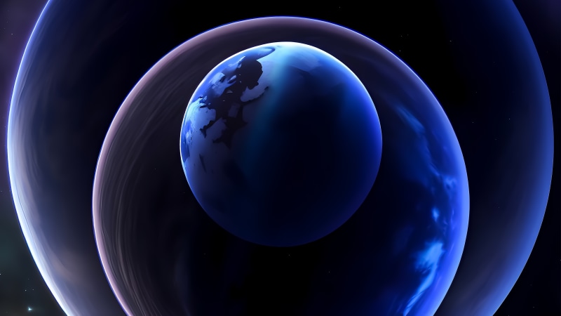 Abstract digital art of planets and rings