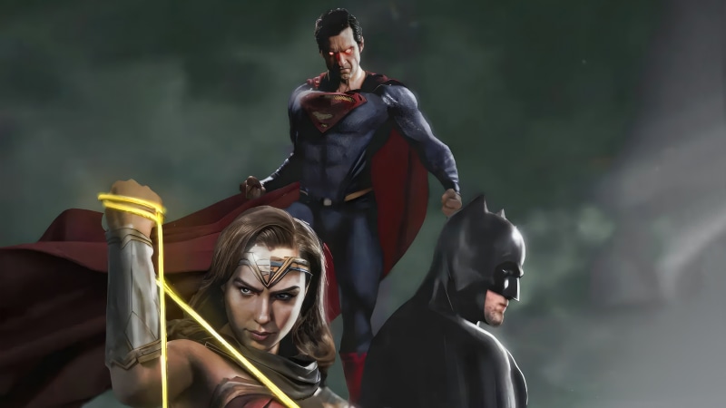 Superman, Batman, and Wonder Woman artwork