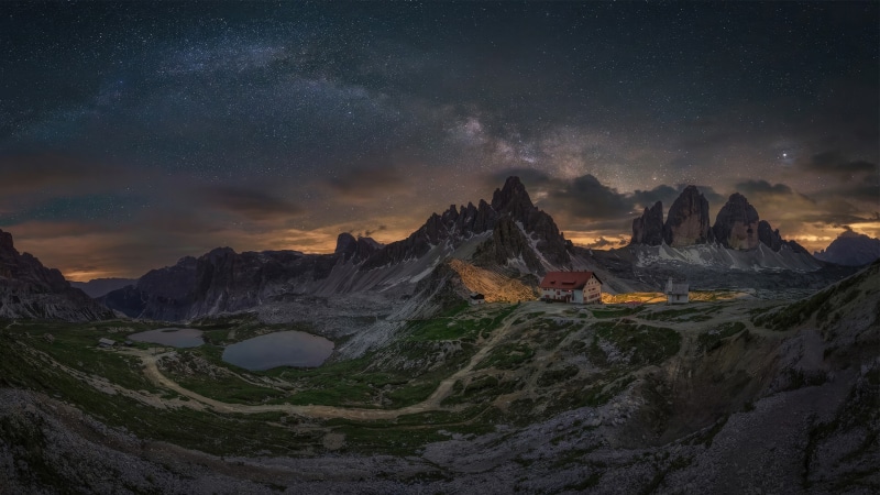 Milky Way over Tre Cime di Lavaredo huts