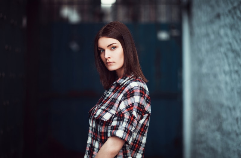 Model in Plaid Shirt
