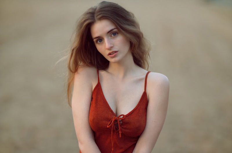 Model in a red dress