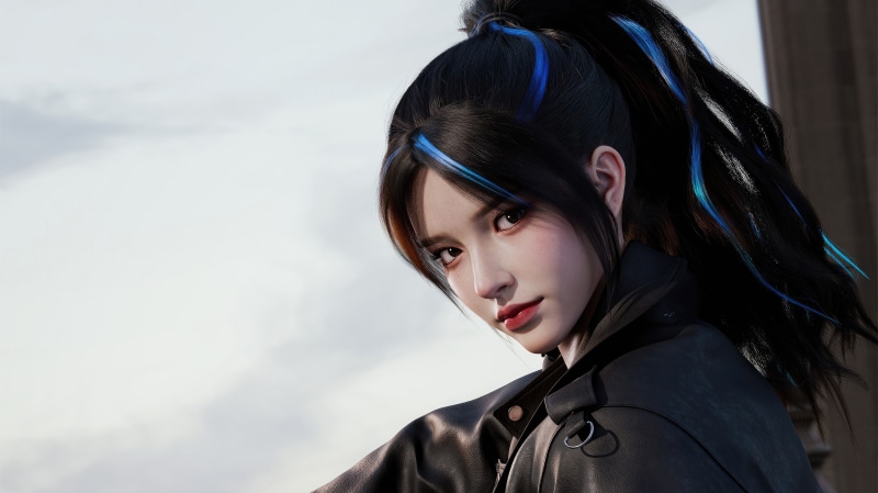 Digital Art of a Woman with Blue Streaks in Hair