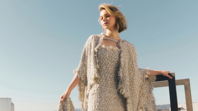 Emma Myers in a textured outfit