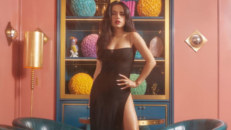 Becky G in a black dress