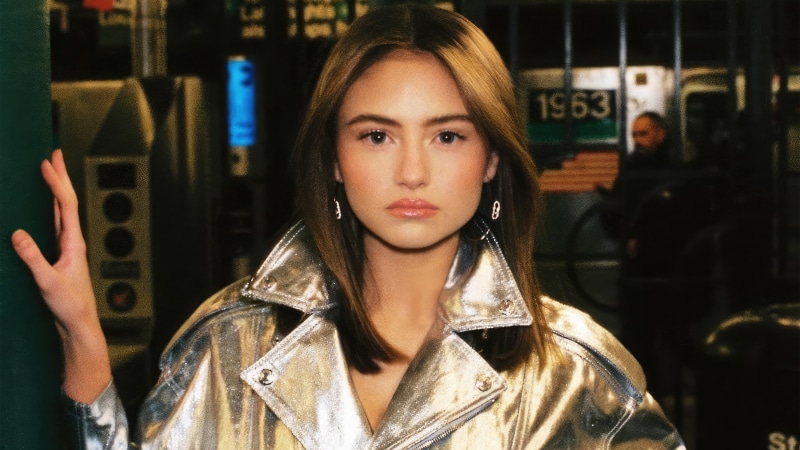 Leni Klum in metallic jacket