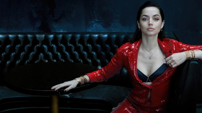 Ana de Armas in a red sequined suit