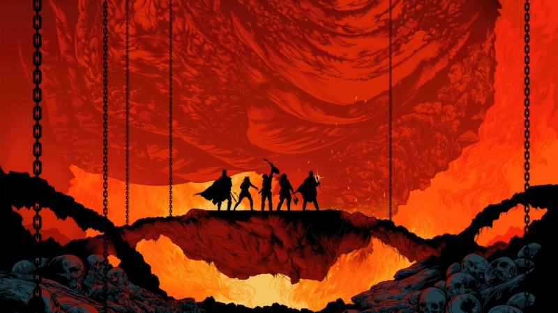 Group of adventurers on a bridge over hell, Dungeons & Dragons 4K