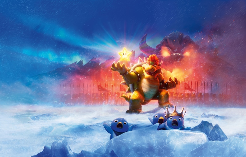 Bowser from The Super Mario Bros. Movie holding a Super Star