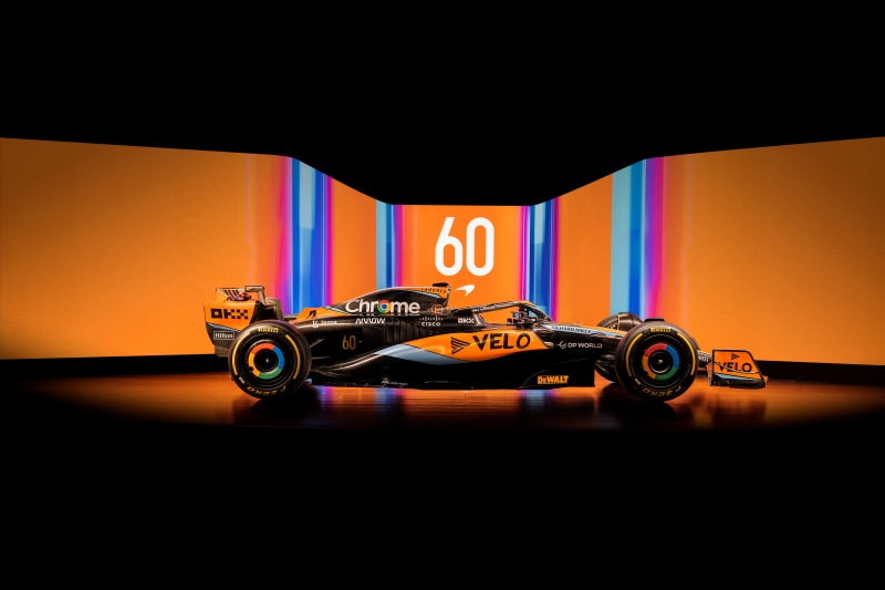 McLaren MCL60 Formula 1 car with "60" display