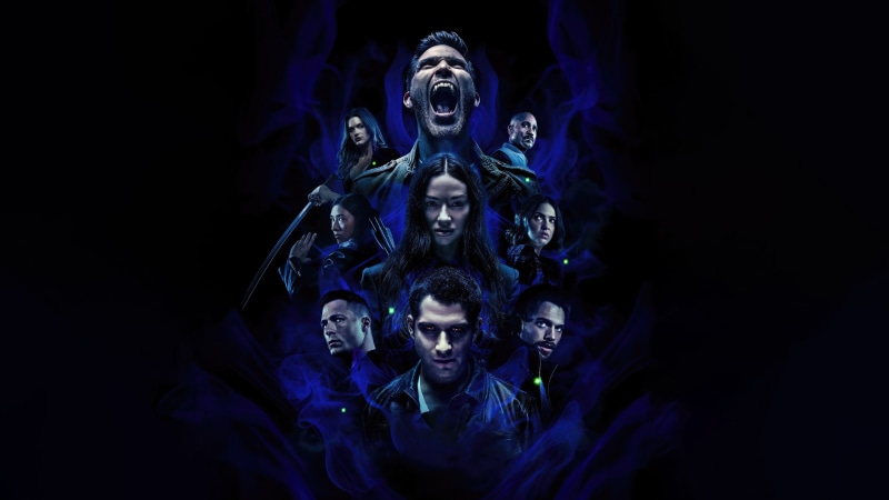 Teen Wolf characters in blue smoke