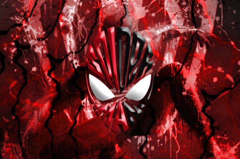 Spiderman artwork with red and black cracked background