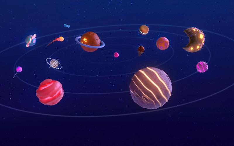 Candy planets in a starry sky