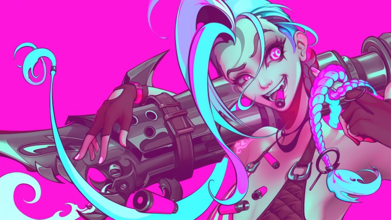 Jinx from League of Legends with her weapon