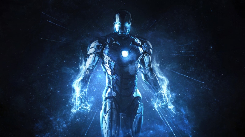 Iron Man in blue energy 4K