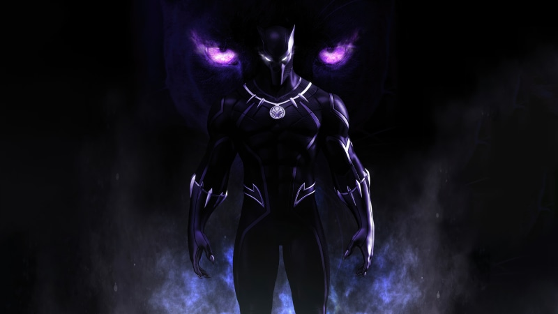 Black Panther artwork with purple glowing eyes