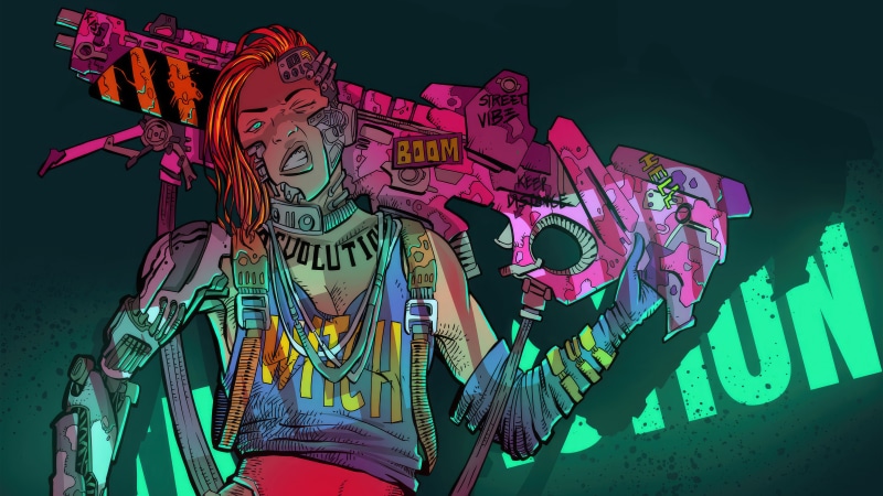 Cyberpunk woman with a large weapon